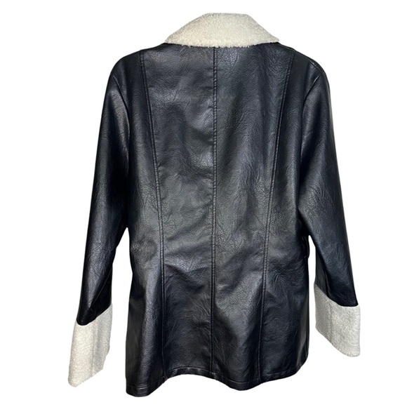 [ CIDER ] Black Faux Leather oversized Jacket Faux Shearling Trim: XL: L… - Picture 7 of 7